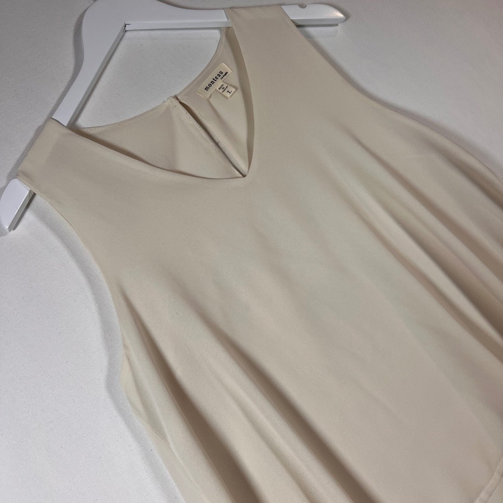 Monteau Los Angeles Blouse Women Large Cream Layered V-Neck Sleeveless Tank